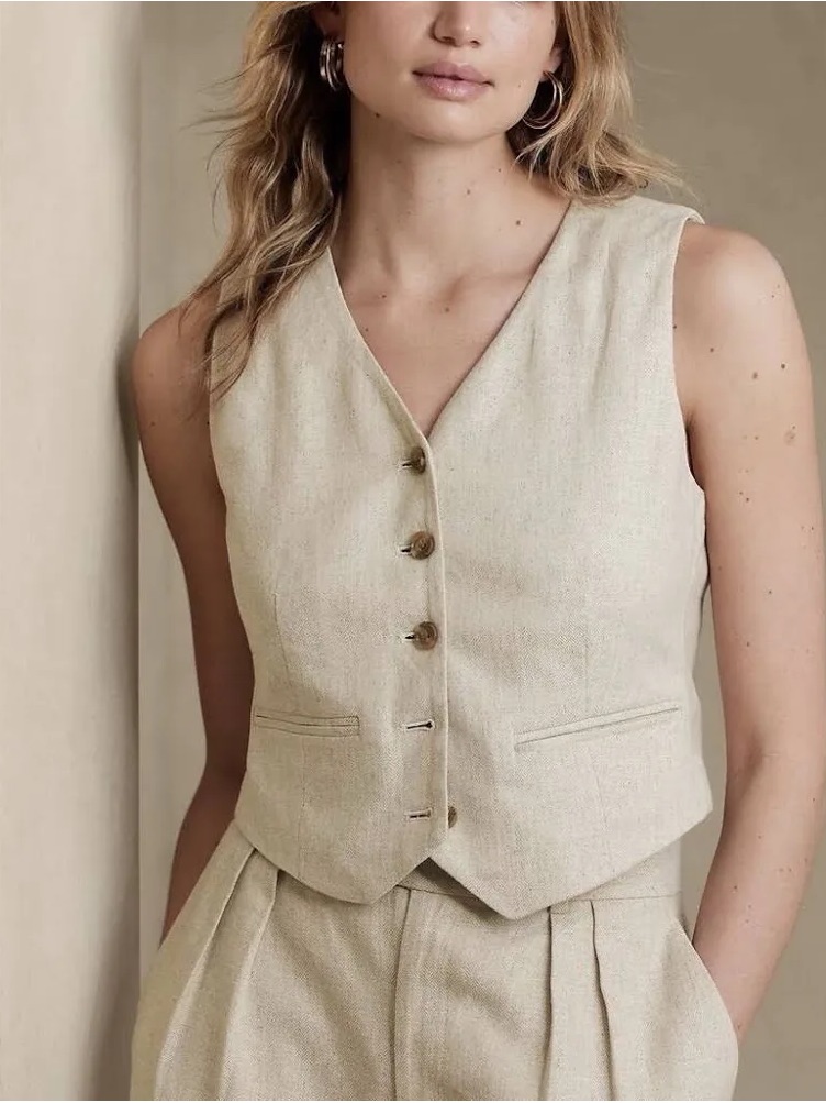 Banana Republic Linen-Blend Sleeveless Tailored Vest In Light Beige (Reposhed)